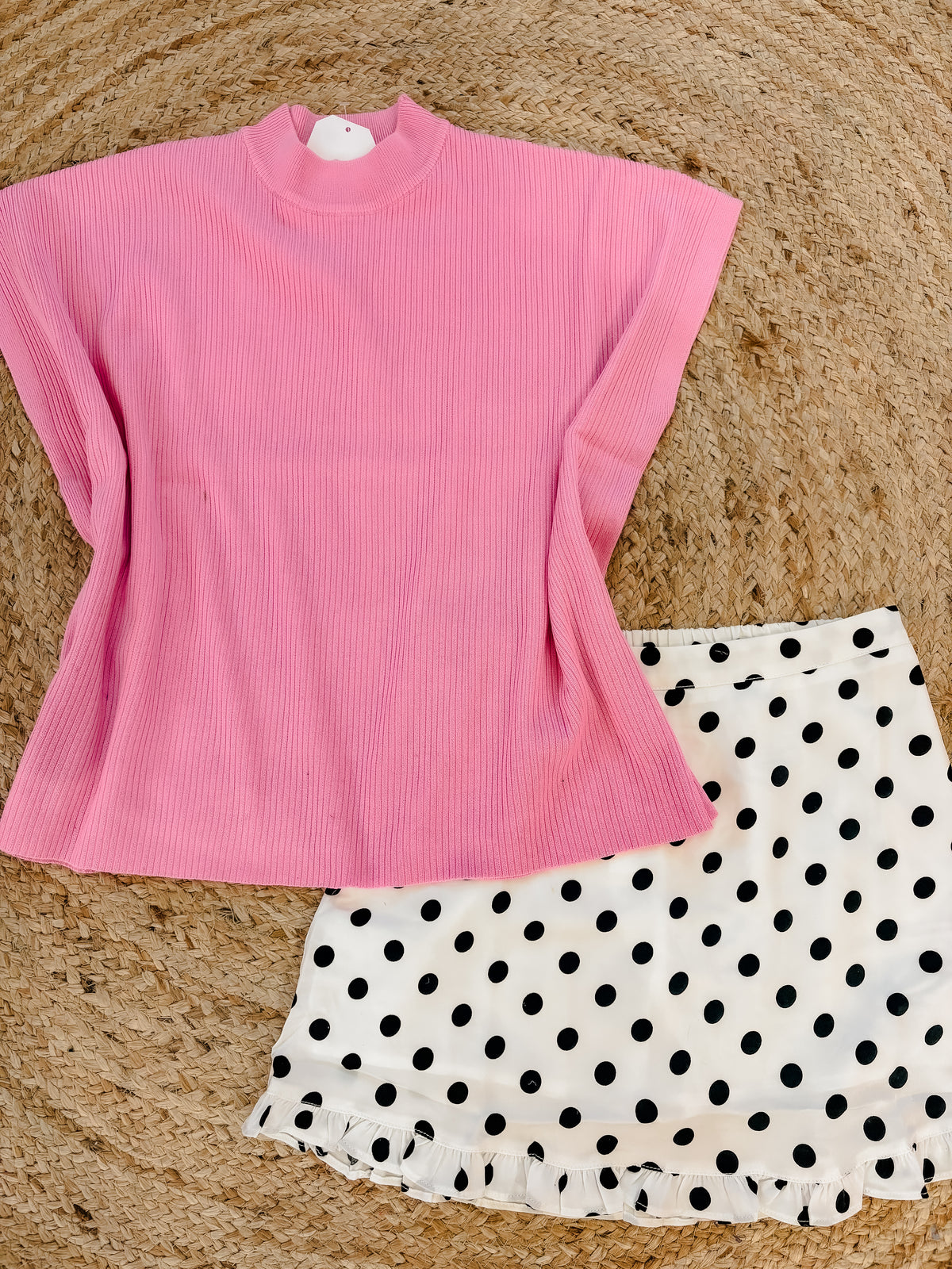 Something New Viscose Mock Neck Short Sleeve Boxy Sweater - Candy Pink