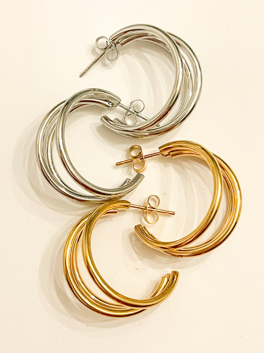 Jaqueline Silver Triple Hoop Earring