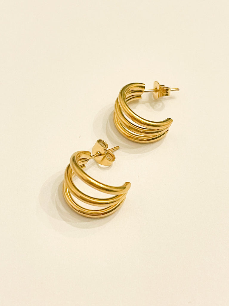 Juliette Gold Three Line Small Curved Earring