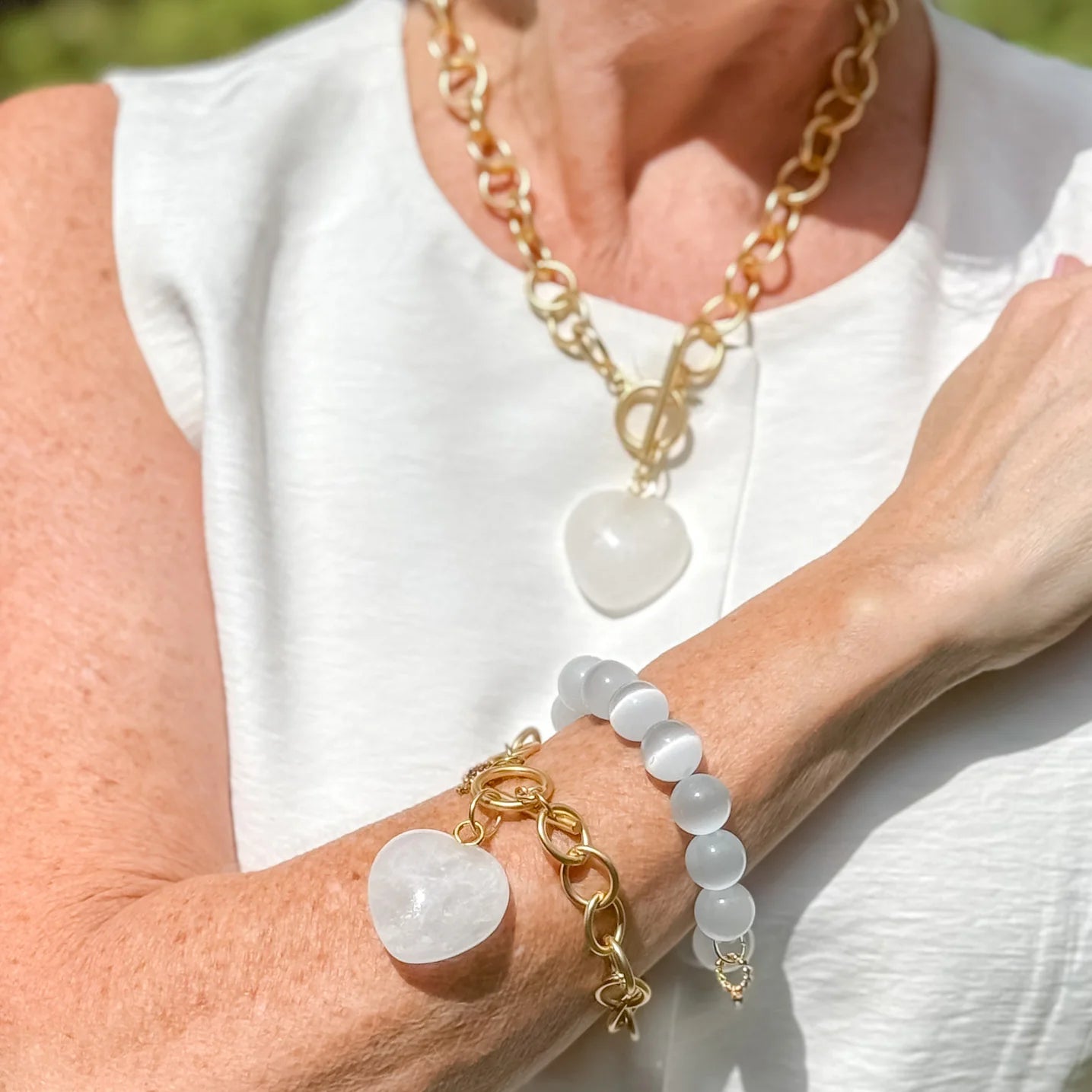 Heart & Soul White Jade Heart with Circle Loop Toggle Necklace