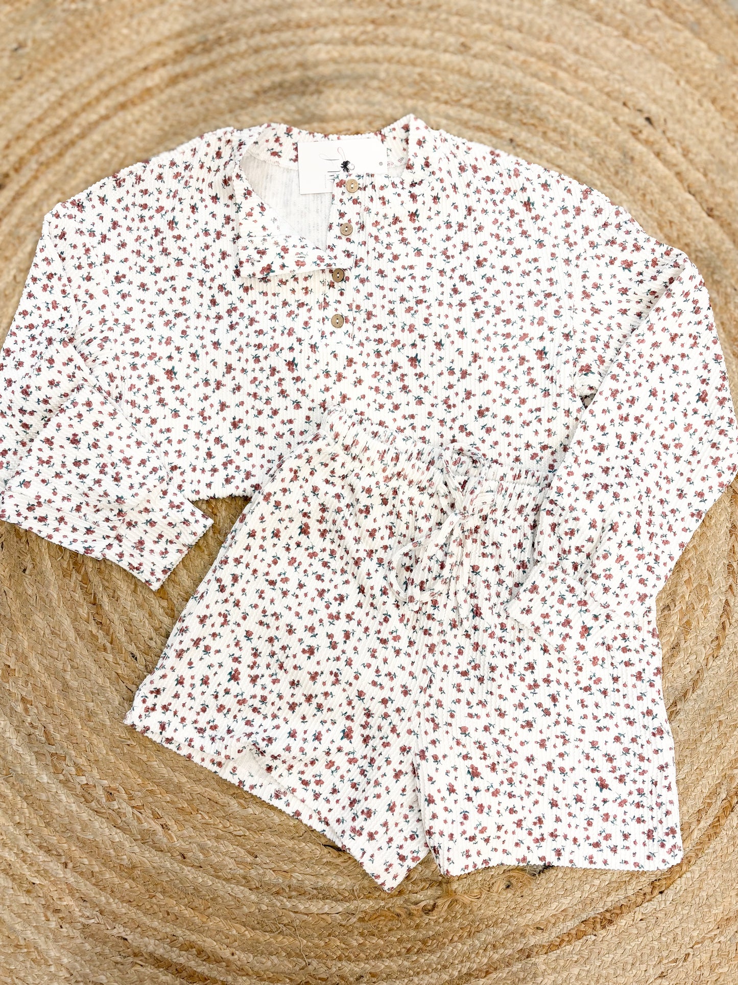 DAY 11 - Floral 2-Piece PJ Short Set - Cream