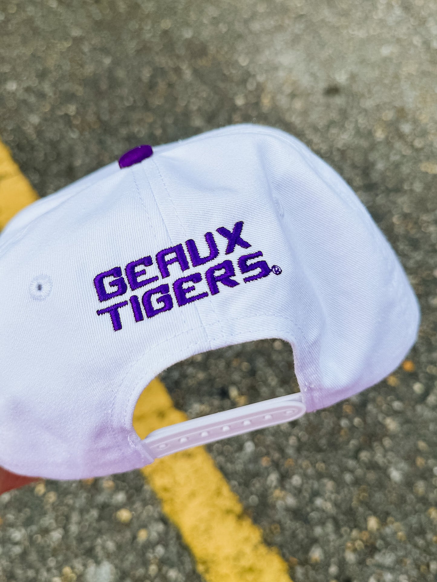 PRE-ORDER LSU Tigers Licensed Stacked Adjustable Hat - White/Purple
