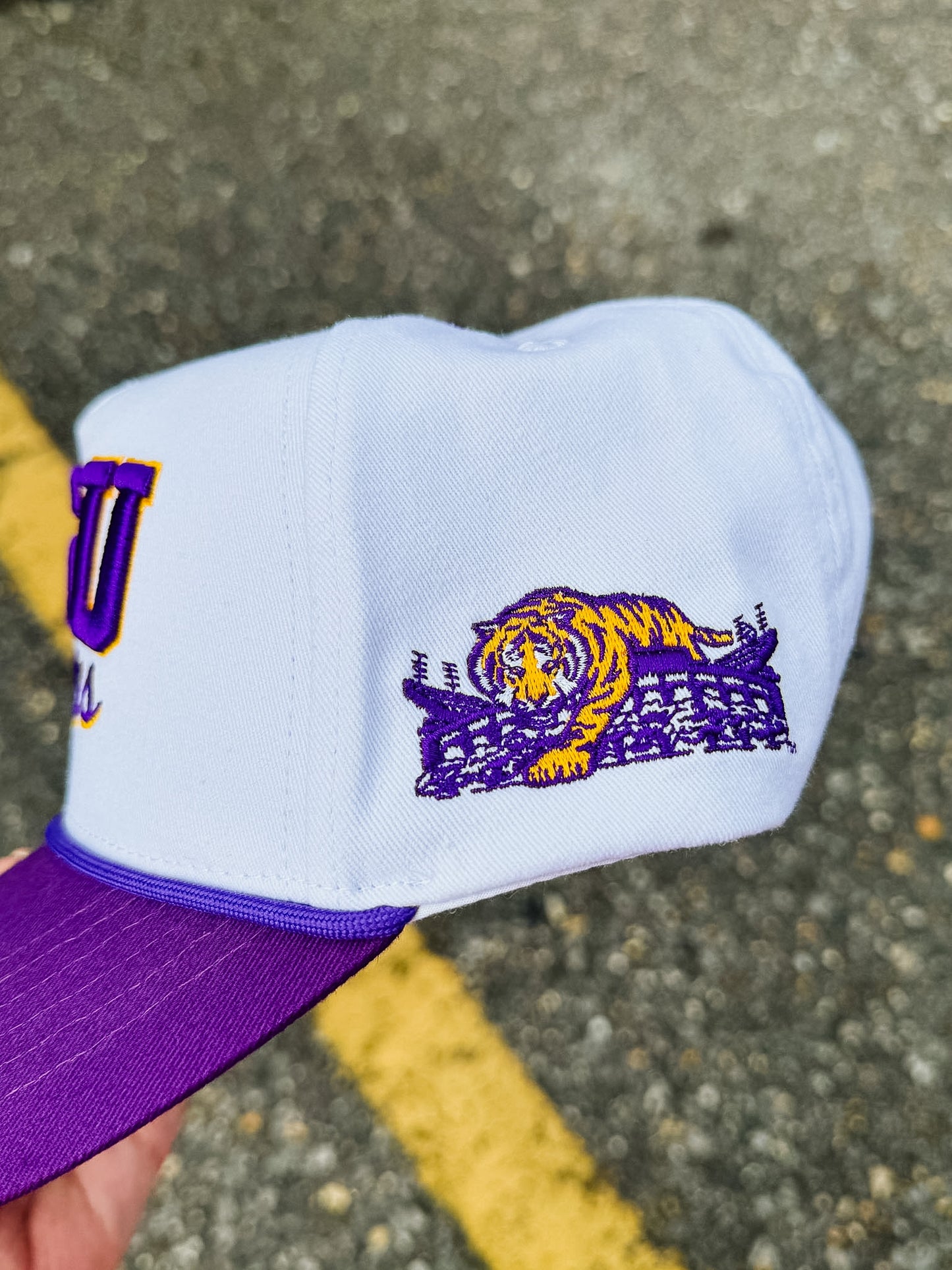 PRE-ORDER LSU Tigers Licensed Stacked Adjustable Hat - White/Purple