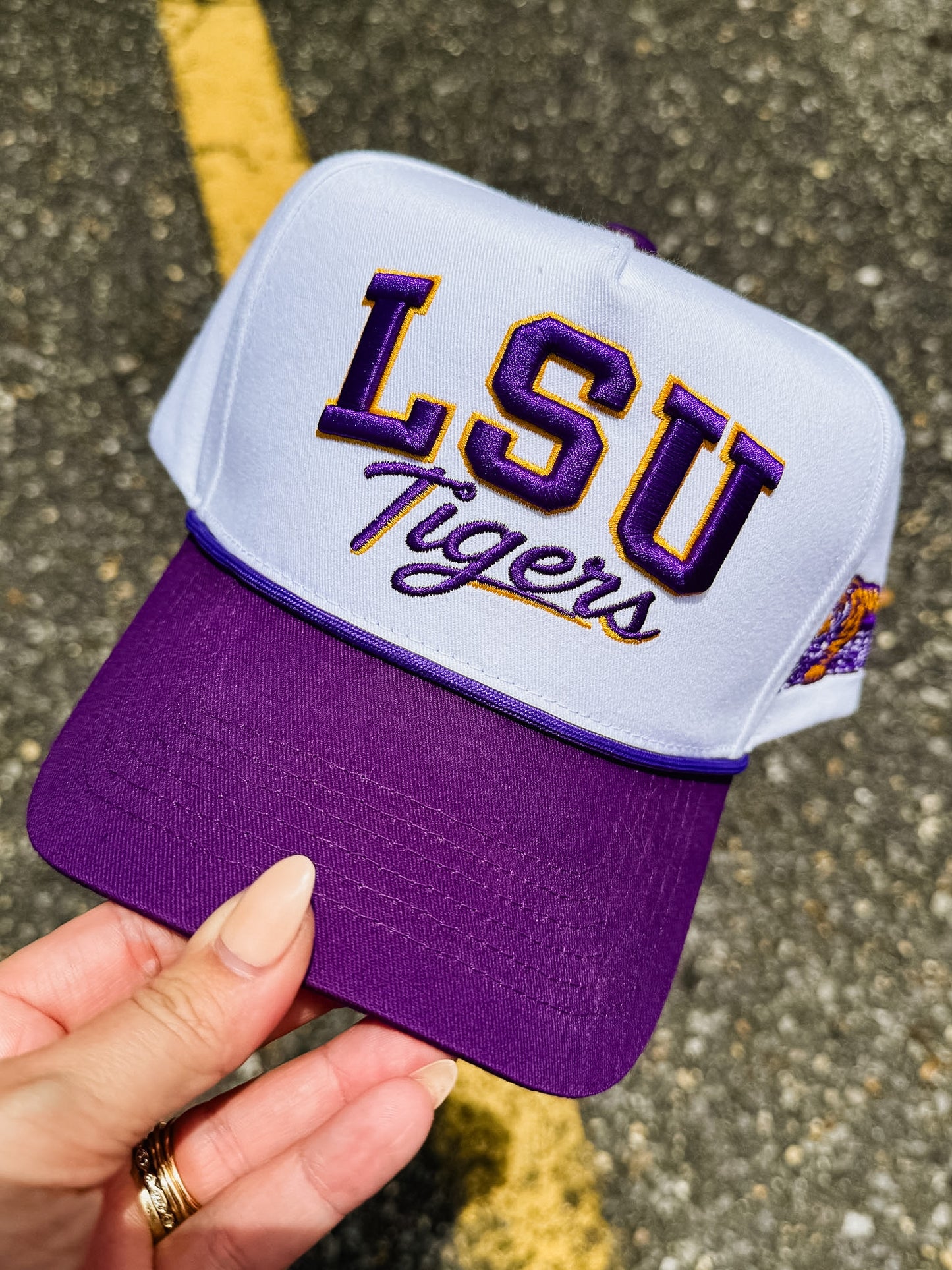 PRE-ORDER LSU Tigers Licensed Stacked Adjustable Hat - White/Purple