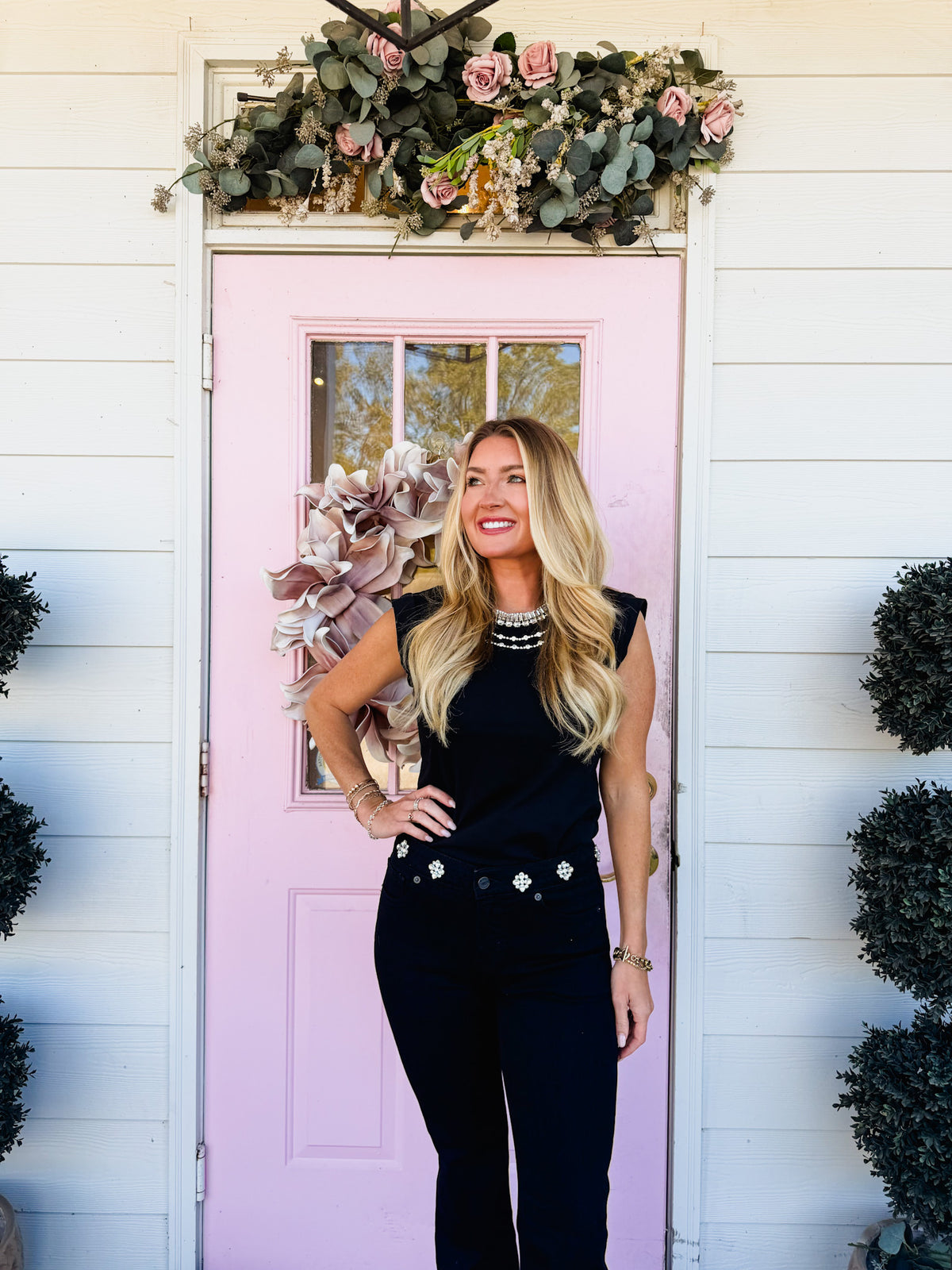 Midnight Wishes Embellished Neck Top — Black