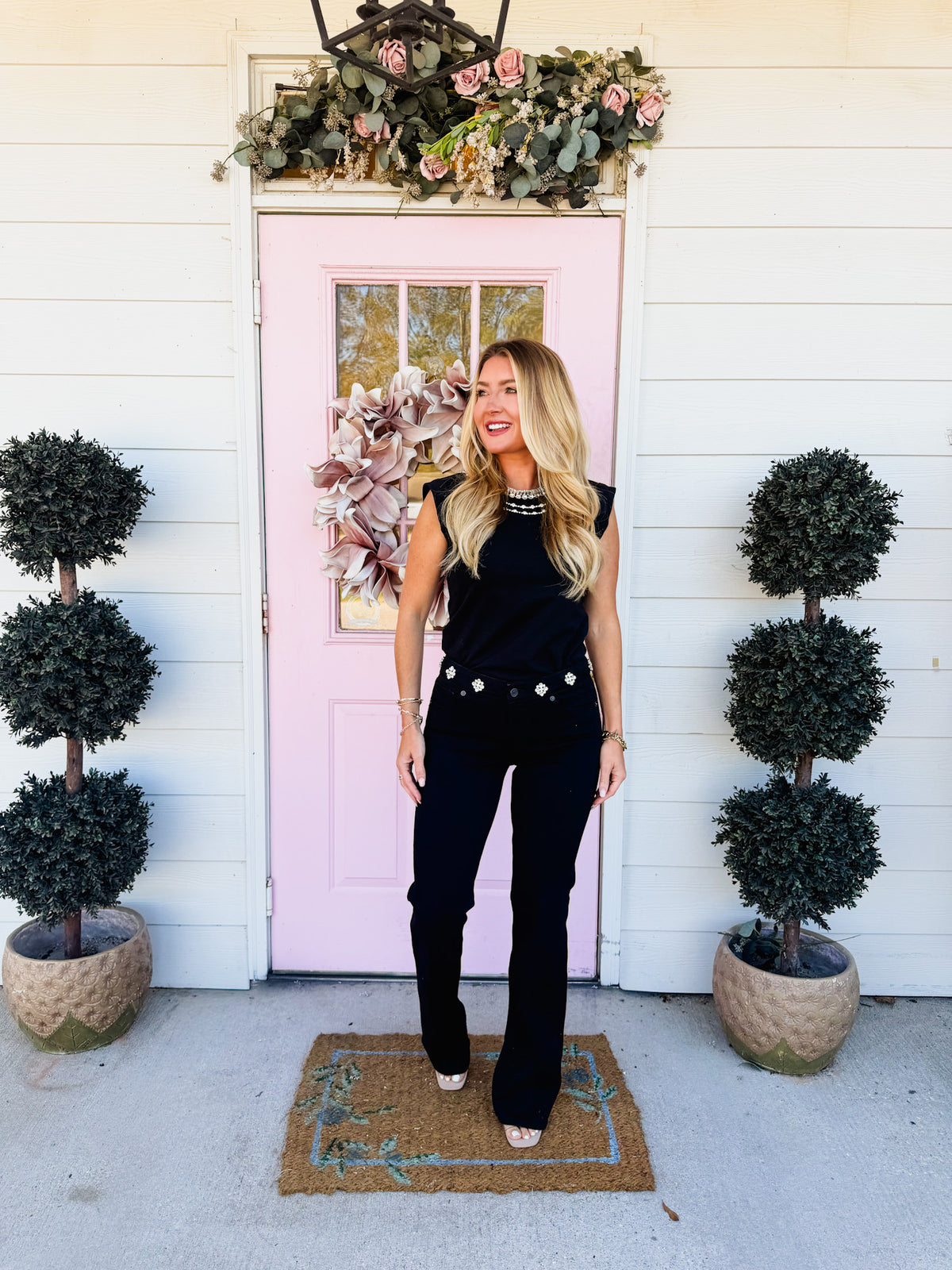 Midnight Wishes Embellished Neck Top — Black