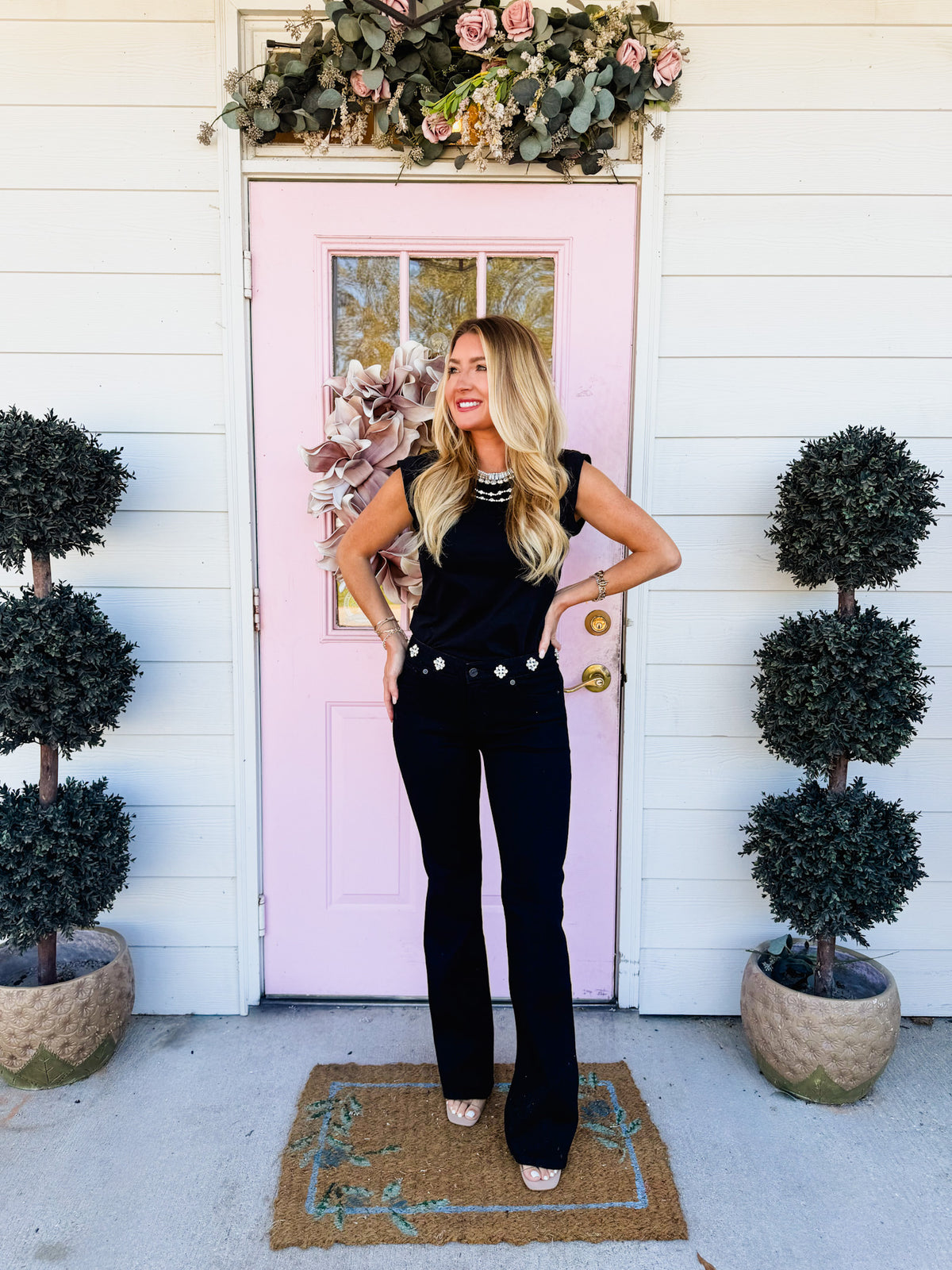 Midnight Wishes Embellished Neck Top — Black