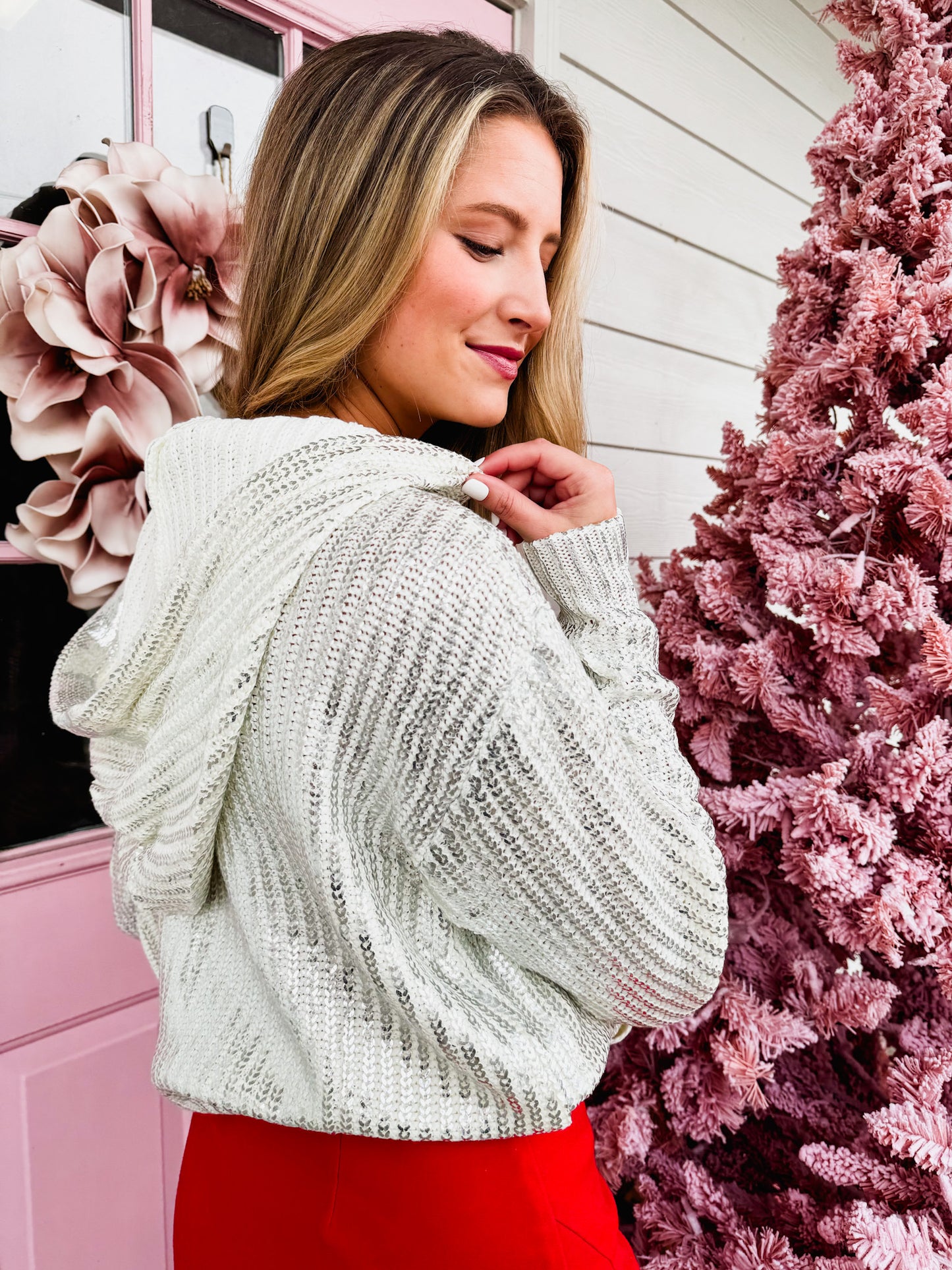 Elan Painted Metallic Sweater Hoodie - White