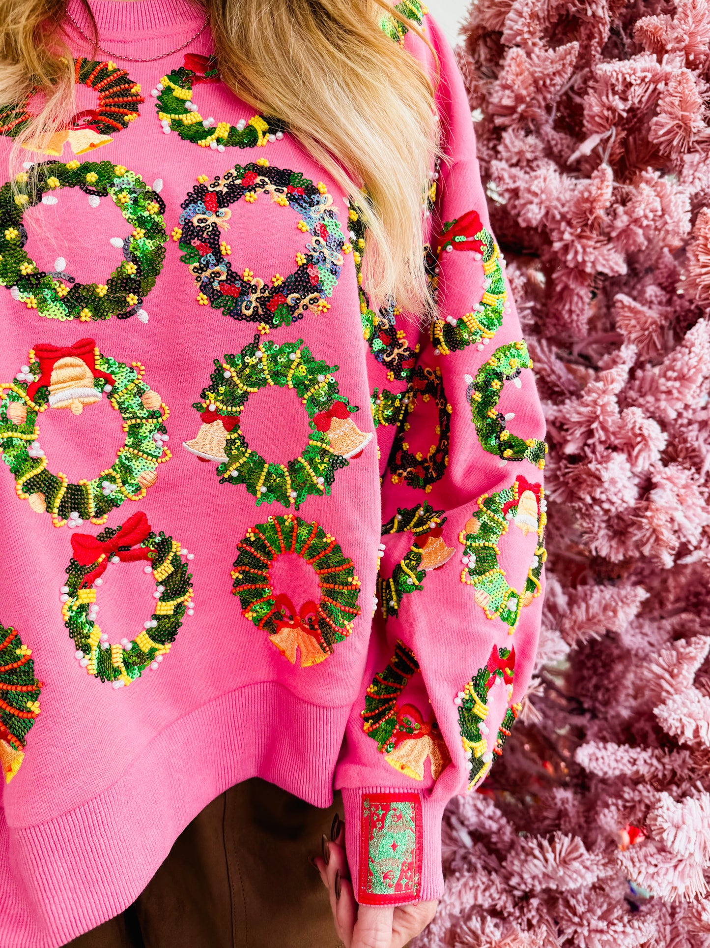 Queen Of Sparkles Hot Pink Multi Wreaths Sweatshirt