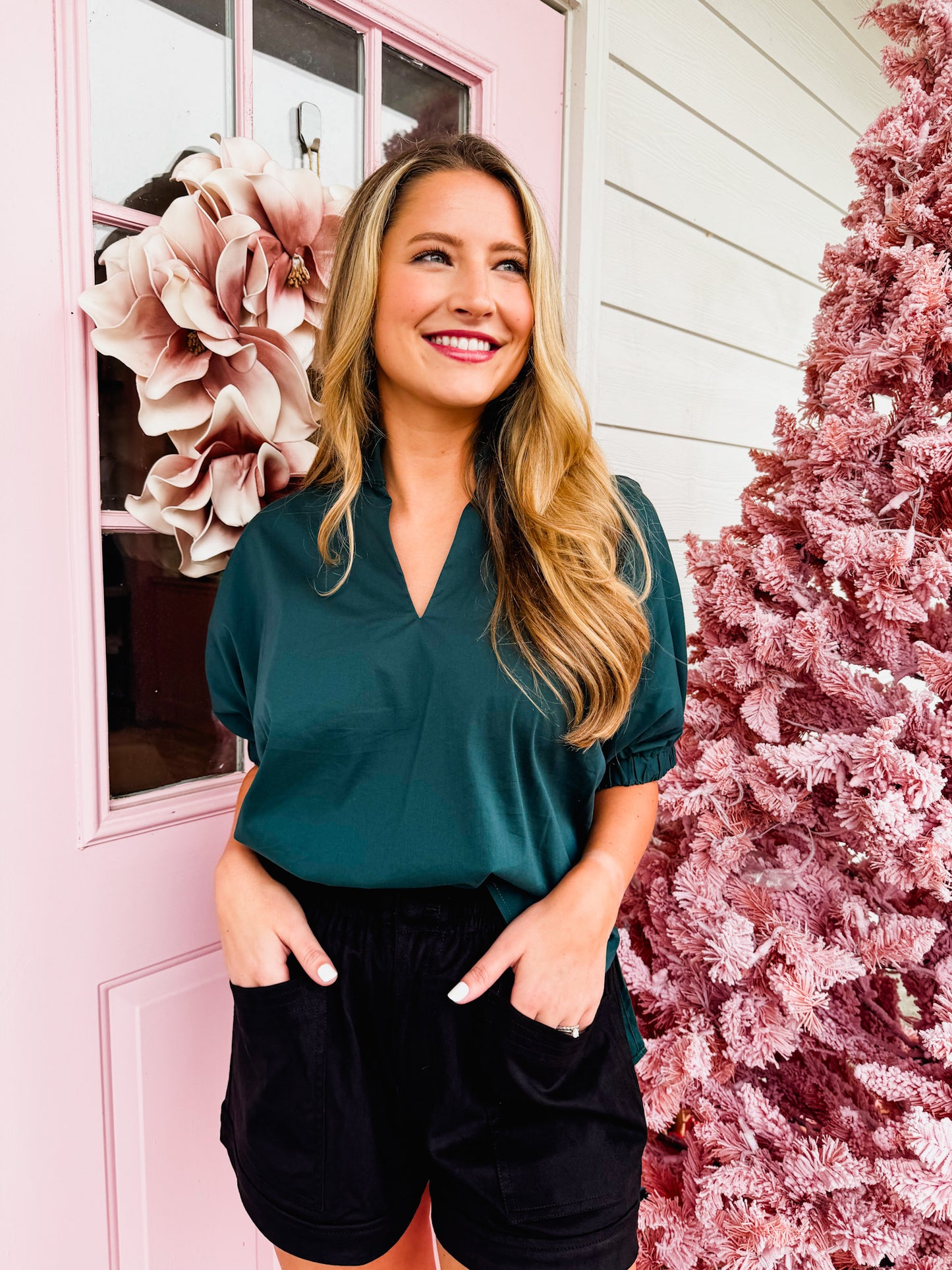 Elan Elastic Waist Suede Shorts - Black