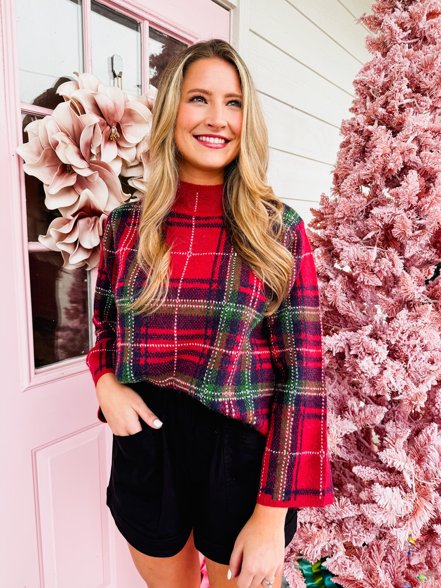 Sweater Weather Plaid Mock Neck - Red