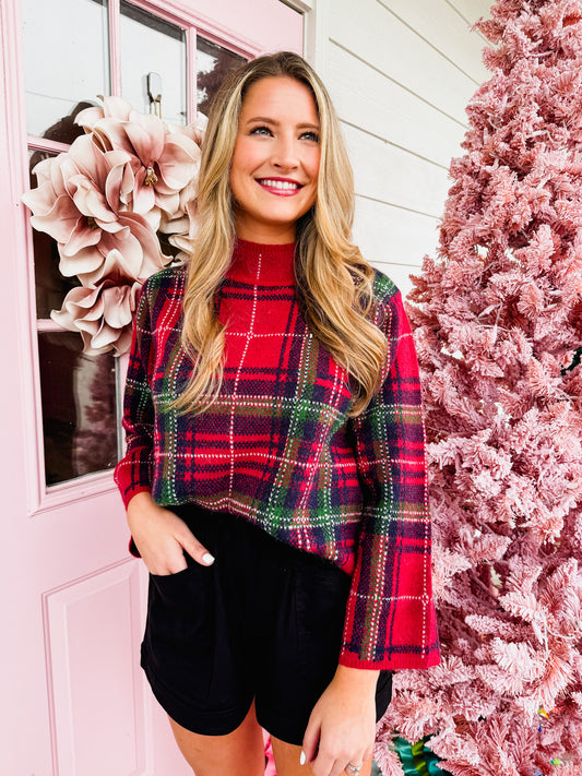 Sweater Weather Plaid Mock Neck - Red