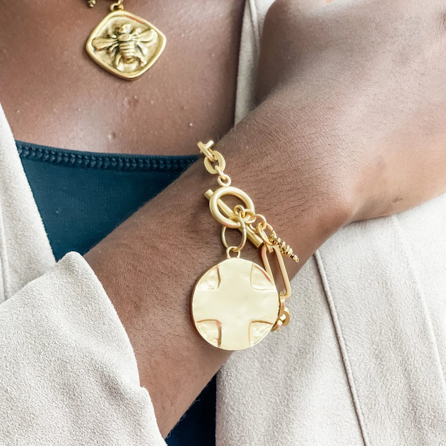 Modern Paperclip Toggle Bracelet featuring a Gold Lord's Prayer