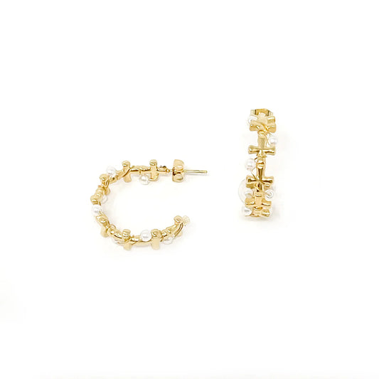 Non-Tarnish Pearl and Cross Hoops