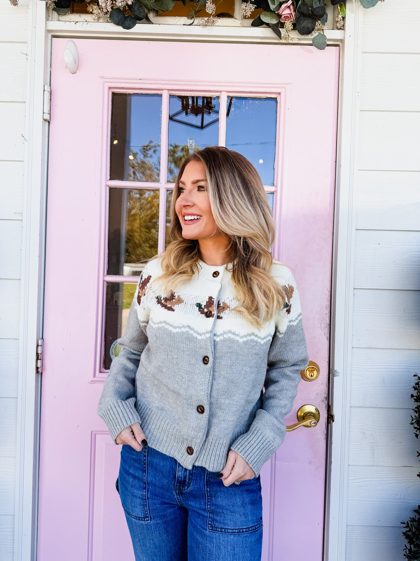 Gone Country Duck Cardigan - Heather Grey