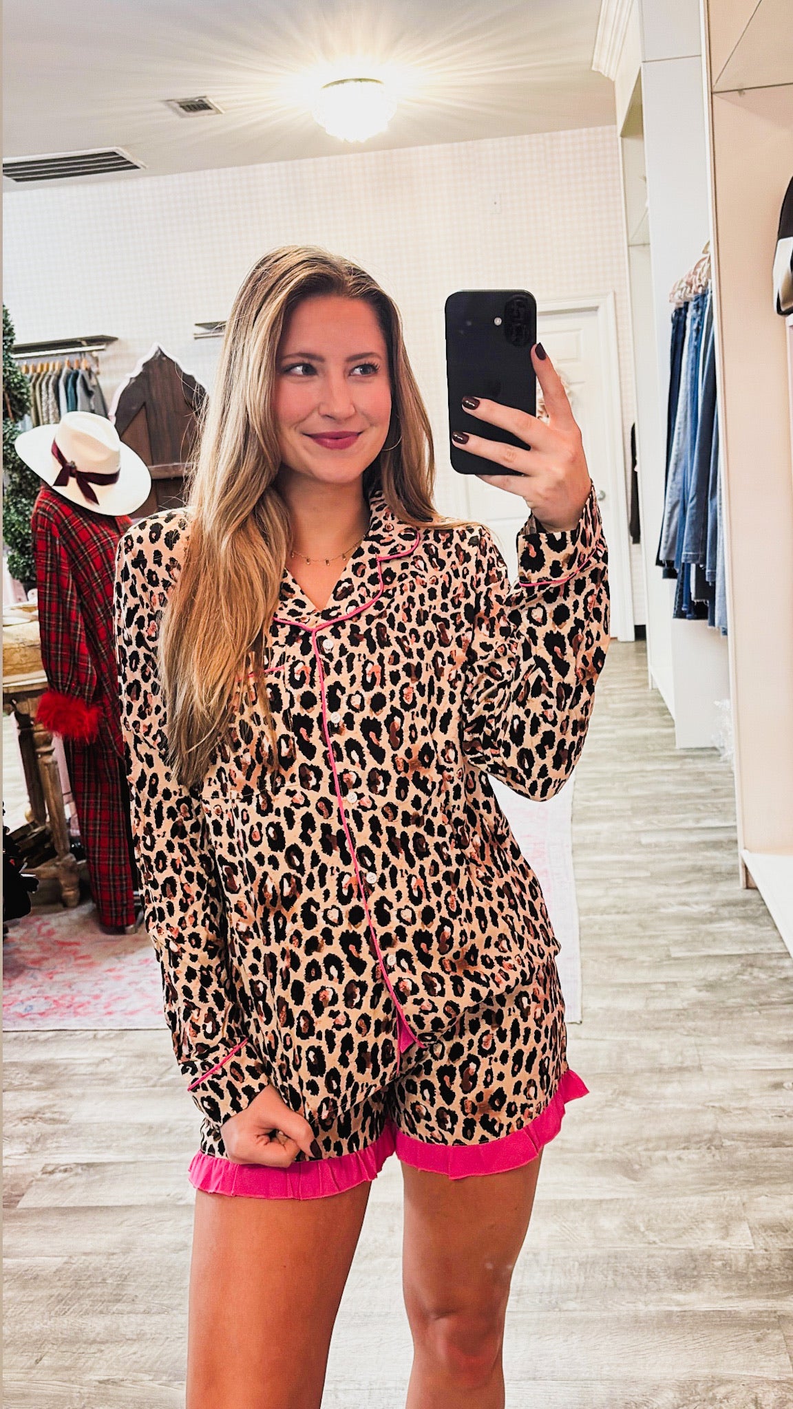 Pink Trim 2-Piece PJ Short Set - Leopard