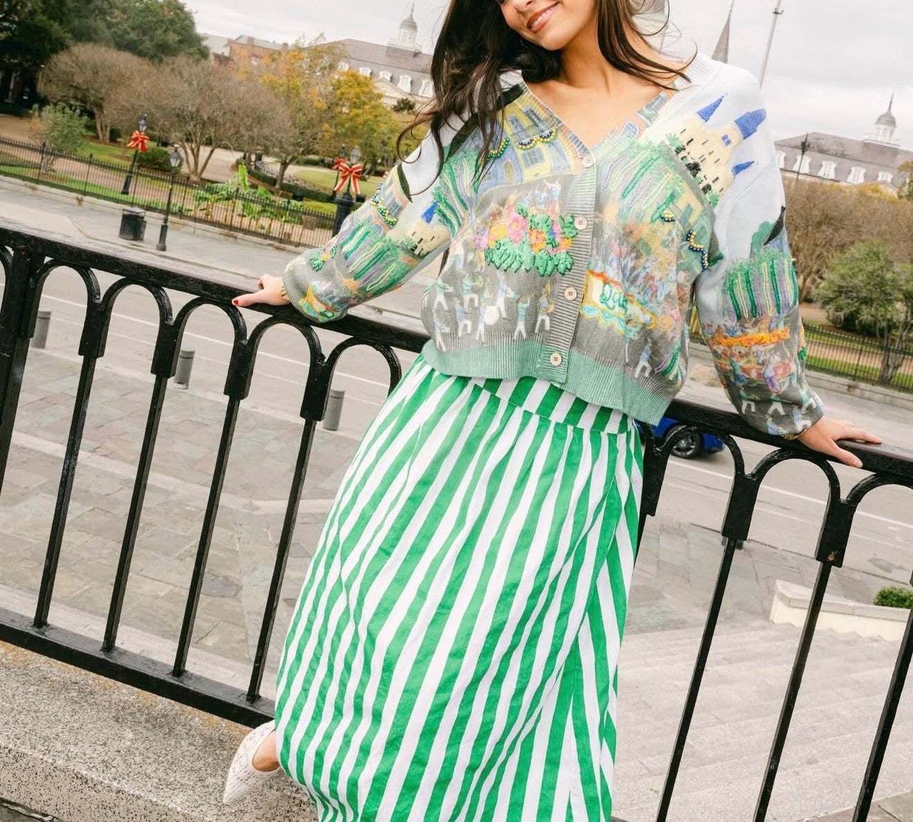 Queen Of Sparkles Mardi Gras Parade Scene Button Up Cardigan