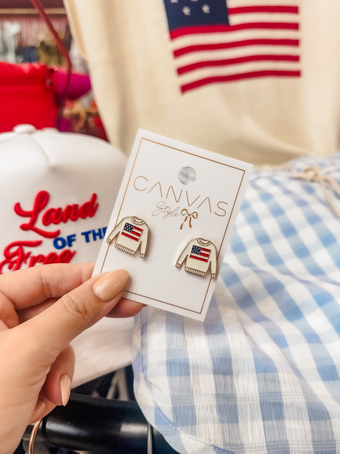 American Pullover Stud Earrings in Red, White & Blue
