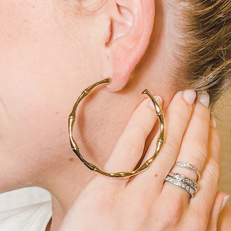 Non-Tarnish Large Bamboo Hoops
