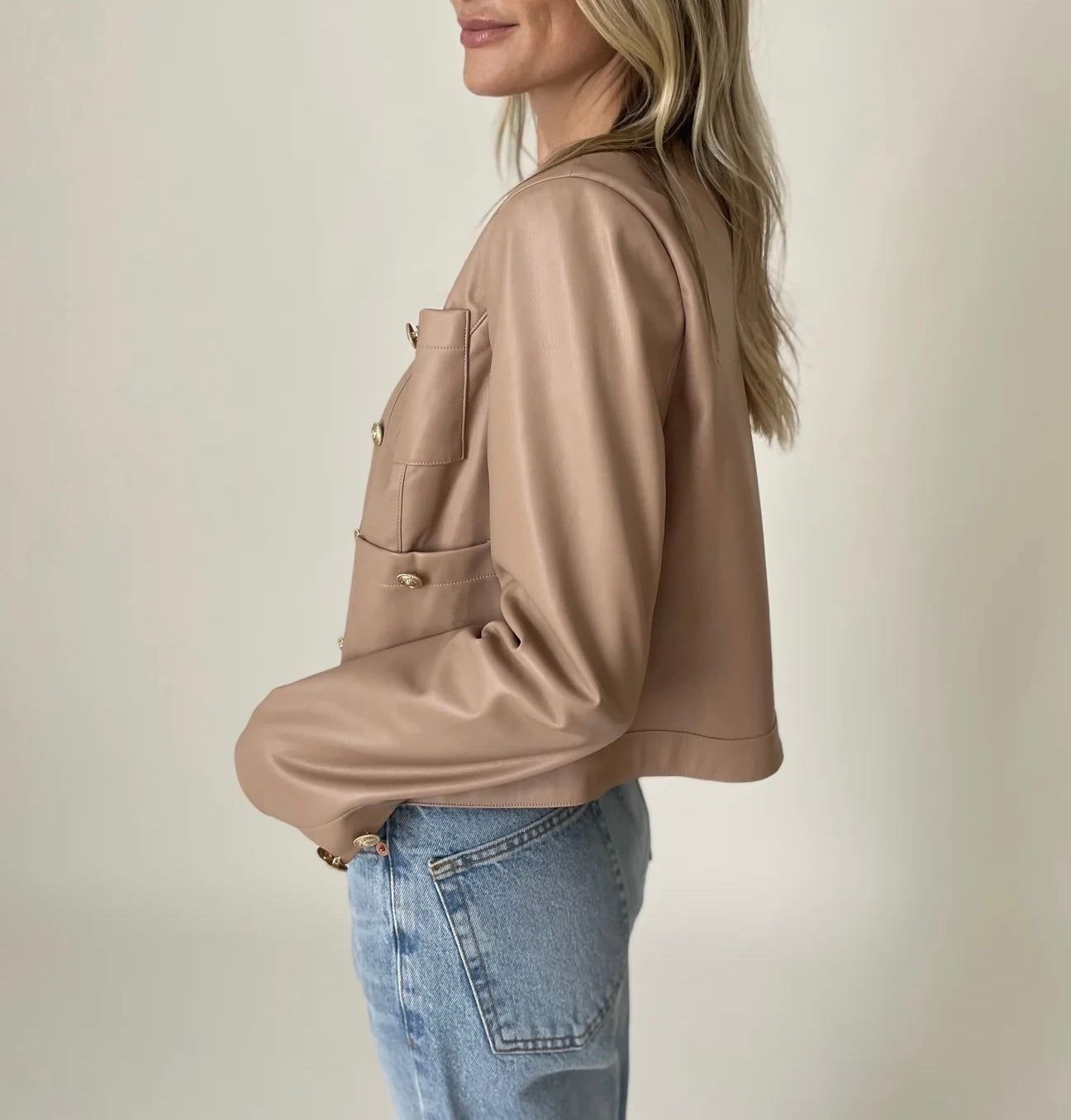 Blair Faux Leather Button Detail Blazer