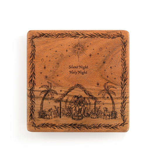 Silent Night Holy Night Etched Wood Trivet - 7.5in