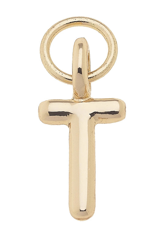 Mini Initial Charm "T" In Shiny Gold