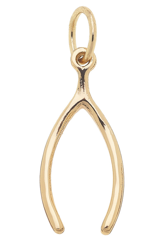 Lucky Wishbone Charm in Shiny Gold