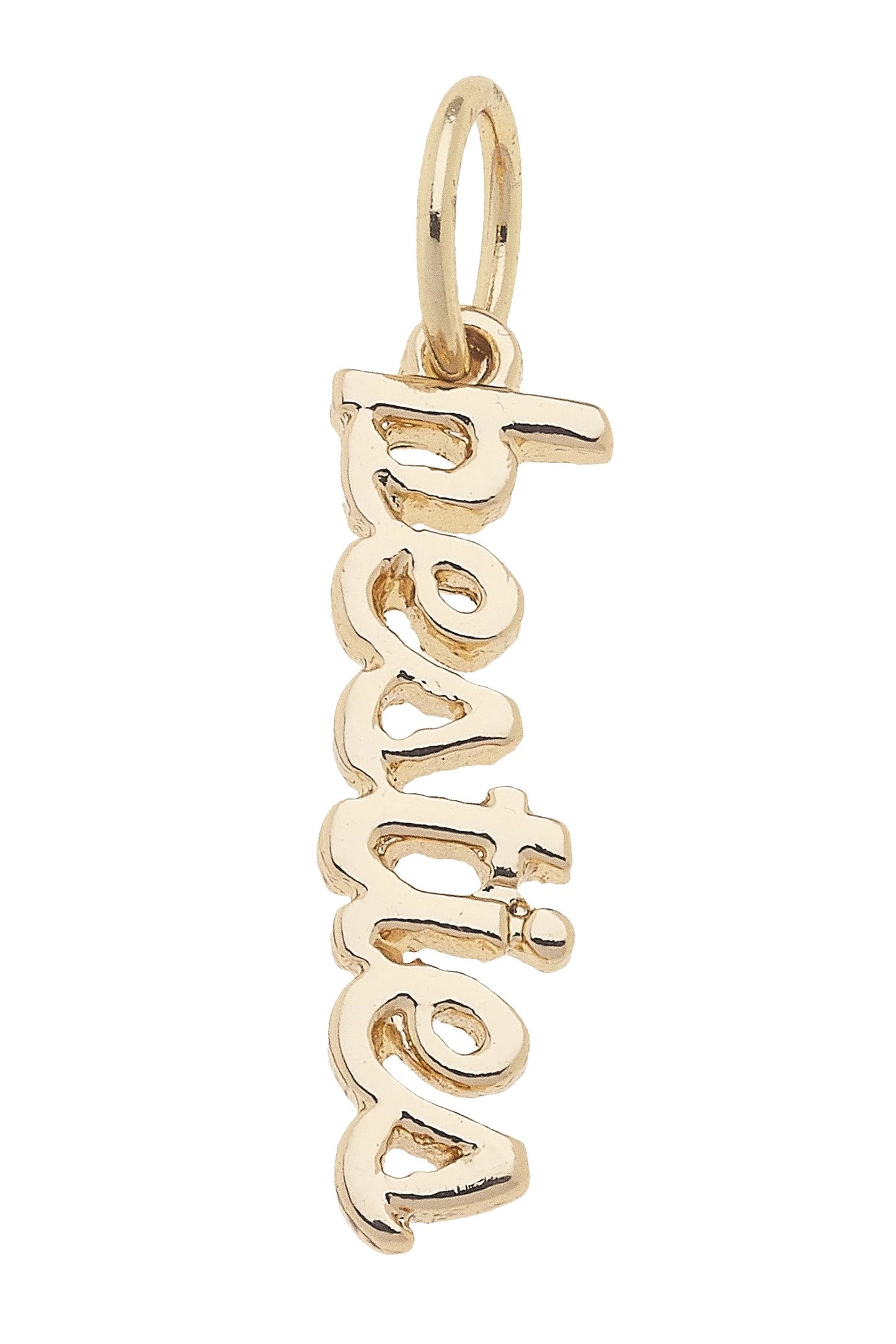 Besties Cursive Script Charm in Shiny Gold