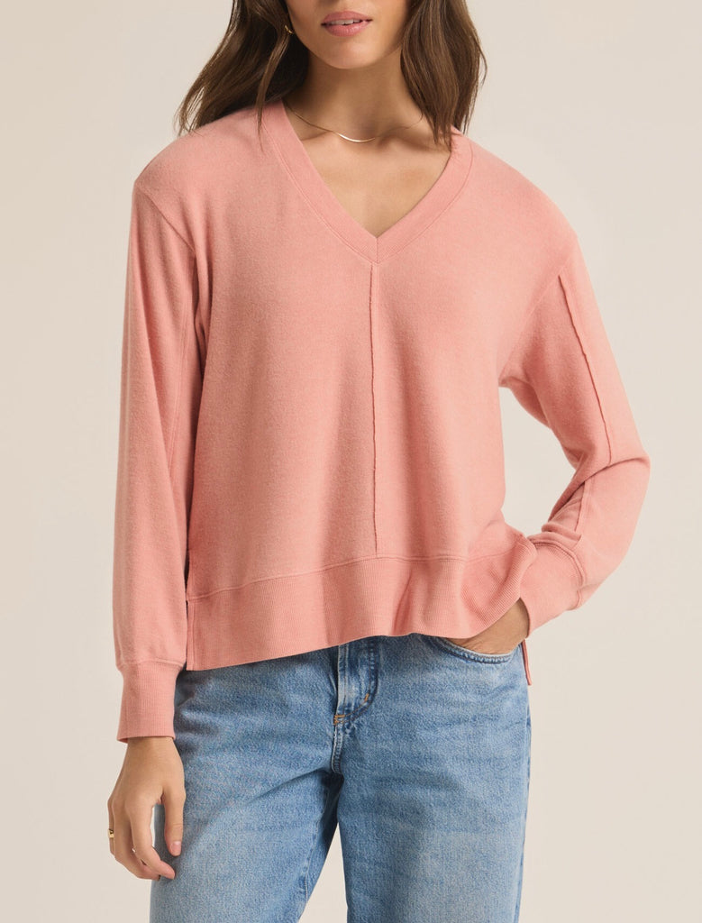 Z Supply Wilder Cloud V-Neck Top - Rose Haze