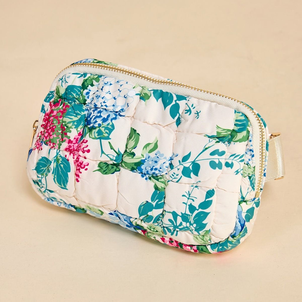 Cream Floral Quilted Crossbody Belt Bag