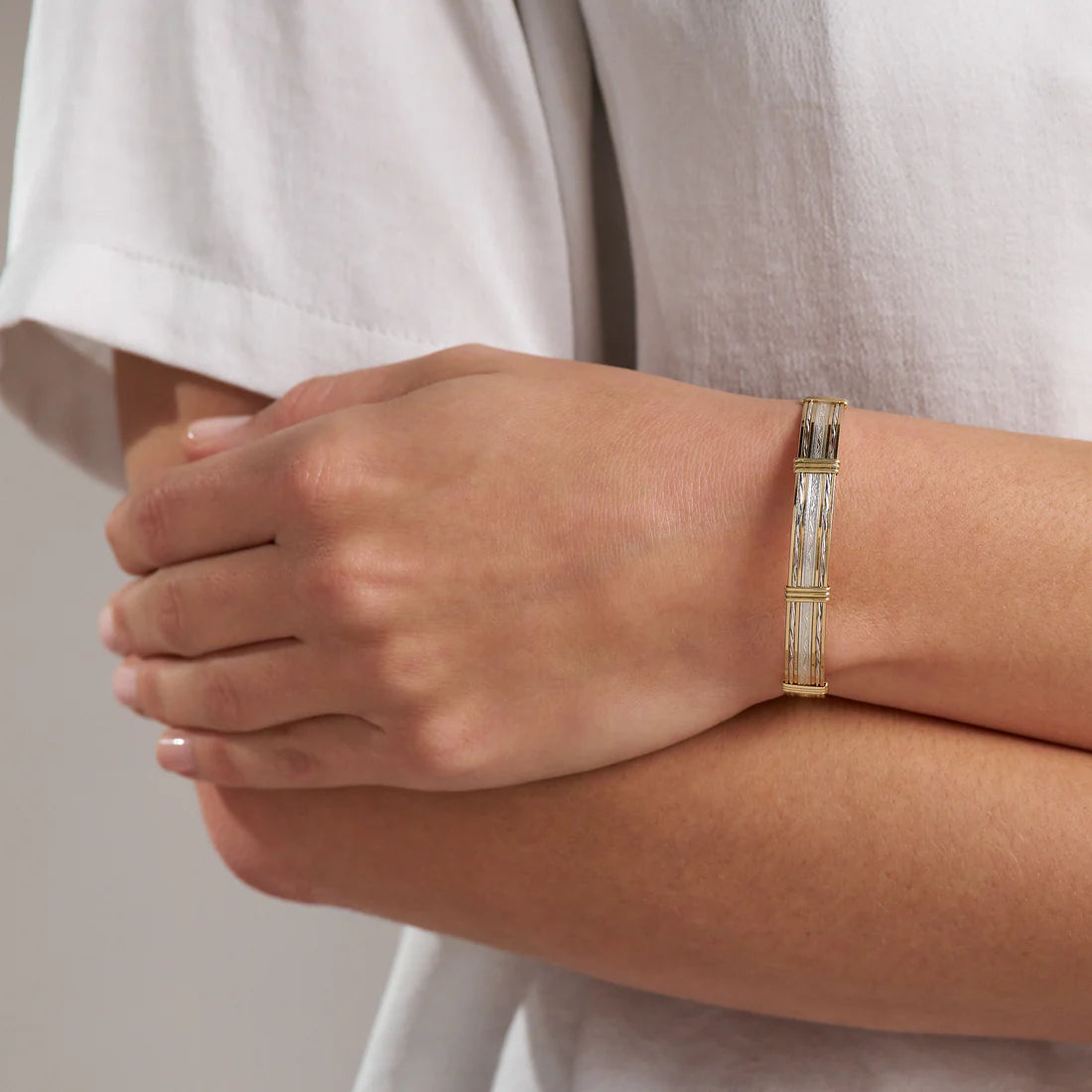 Inner Beauty Bracelet (Wide) - Sterling Silver Bar with 14K Gold Artist Wire