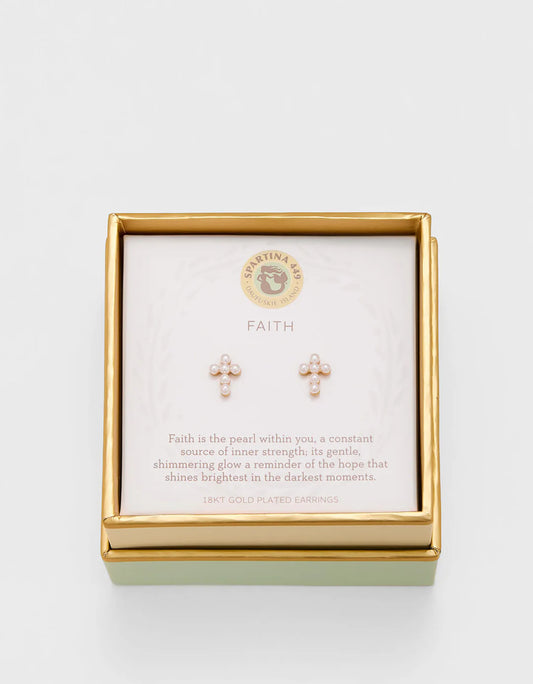 Sea La Vie Have Faith Pearl Cross Stud Earrings by Spartina 449