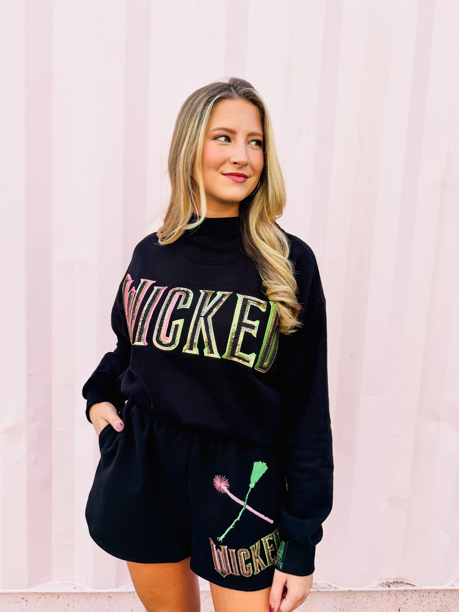 Licensed Wicked x Queen Of Sparkles Black 'Wicked" Logo Sweatshirt