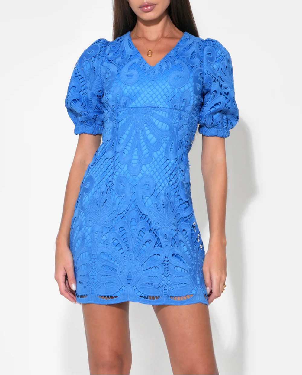 Maria Scallop Lace Mini Dress - Cornelia Blue