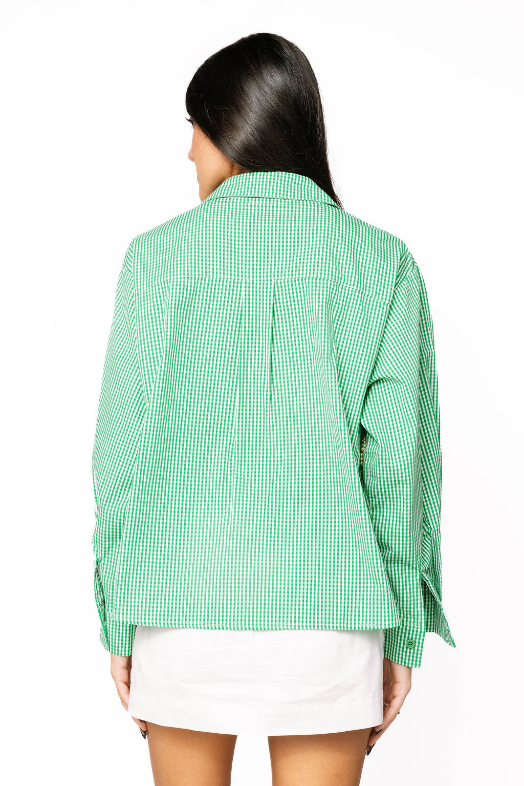 Queen Of Sparkles Green & White Gingham Mardi Gras Icon Button Up Top