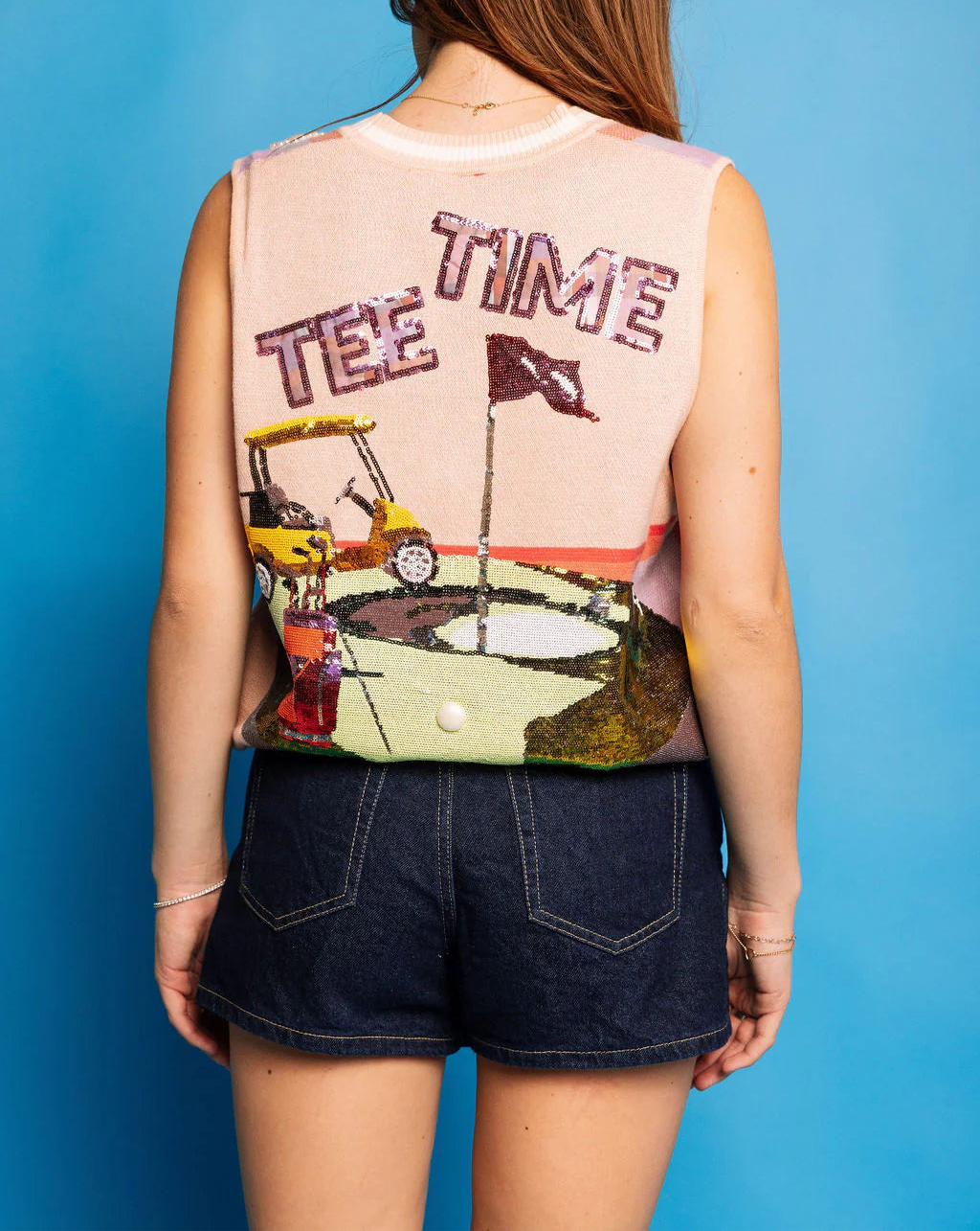 Queen Of Sparkles Light Pink Plaid Golf 'Tee Time' Sweater Vest