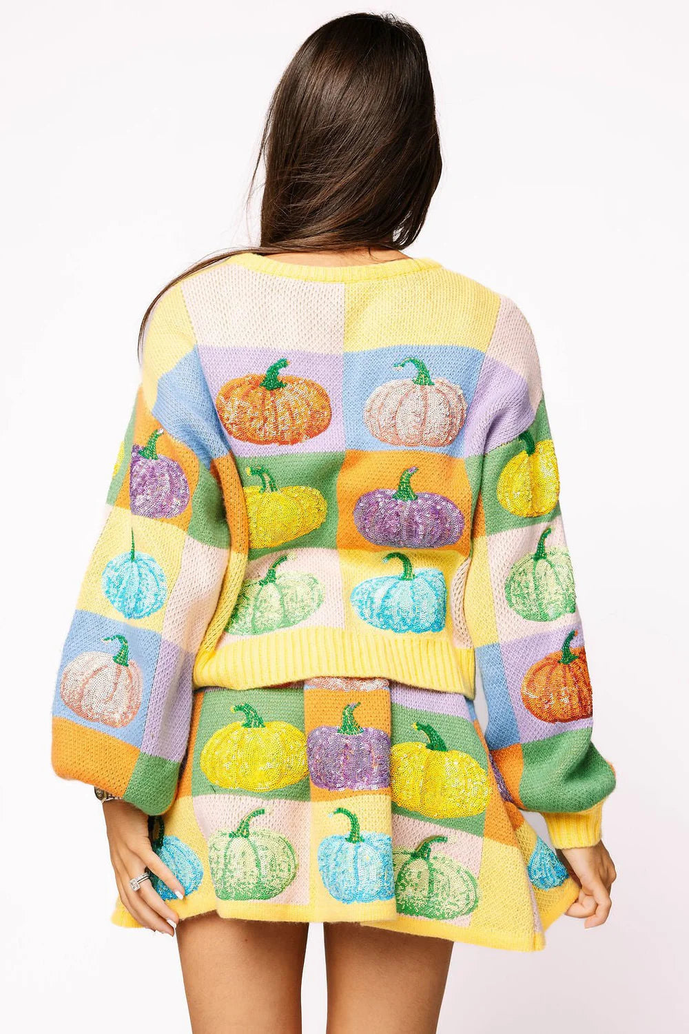 Queen of Sparkles Pastel Colorblock Pumpkin Button Up Cardigan