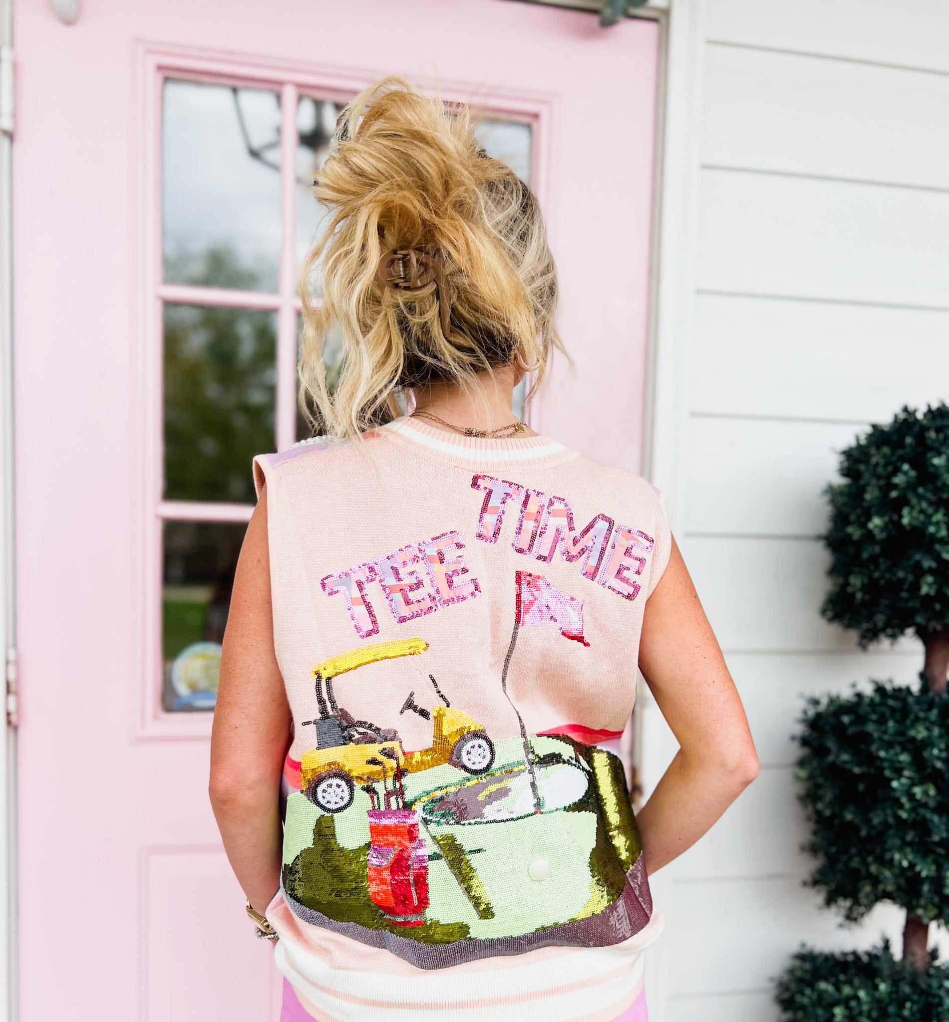 Queen Of Sparkles Light Pink Plaid Golf 'Tee Time' Sweater Vest