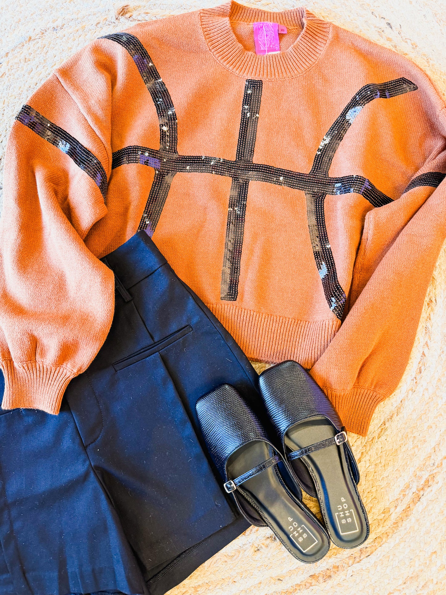 Queen Of Sparkles Orange & Black Basketball Sweater