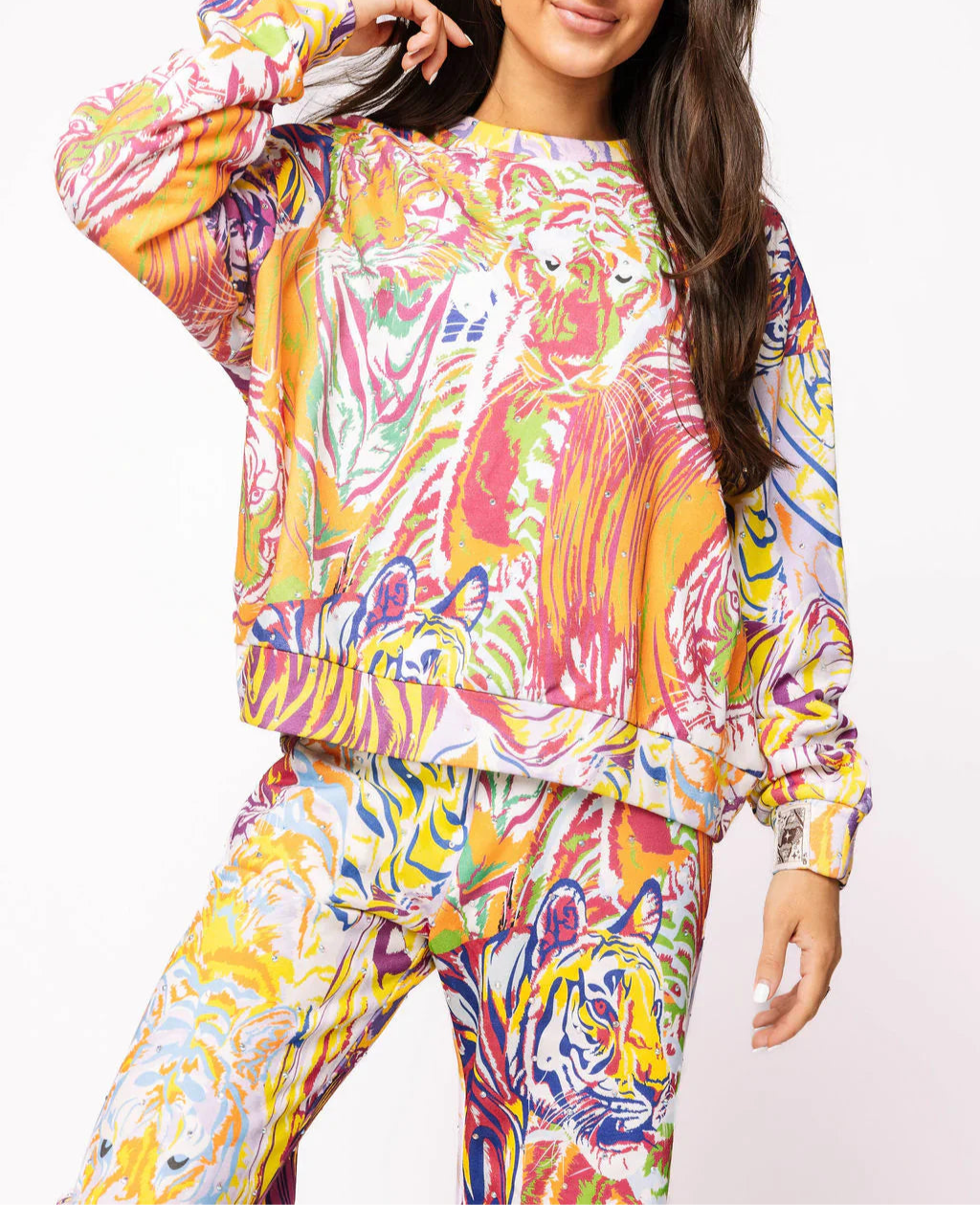 Queen Of Sparkles Rainbow Multi Abstract Tiger Sweatshirt