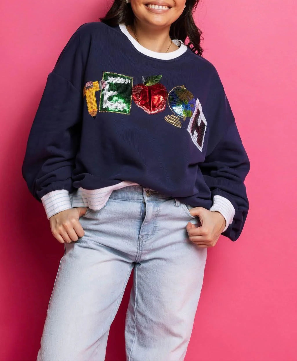 Queen of Sparkles Navy 'Teach' Sweatshirt