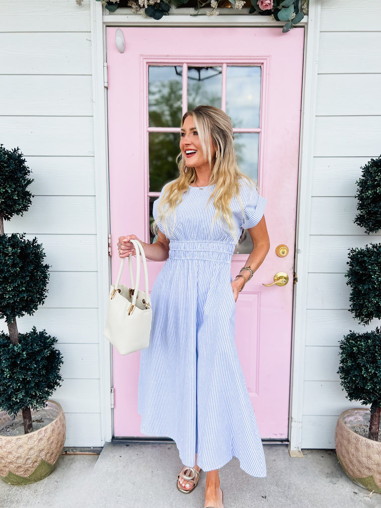 Ready For Anything Striped Midi Dress - Blue
