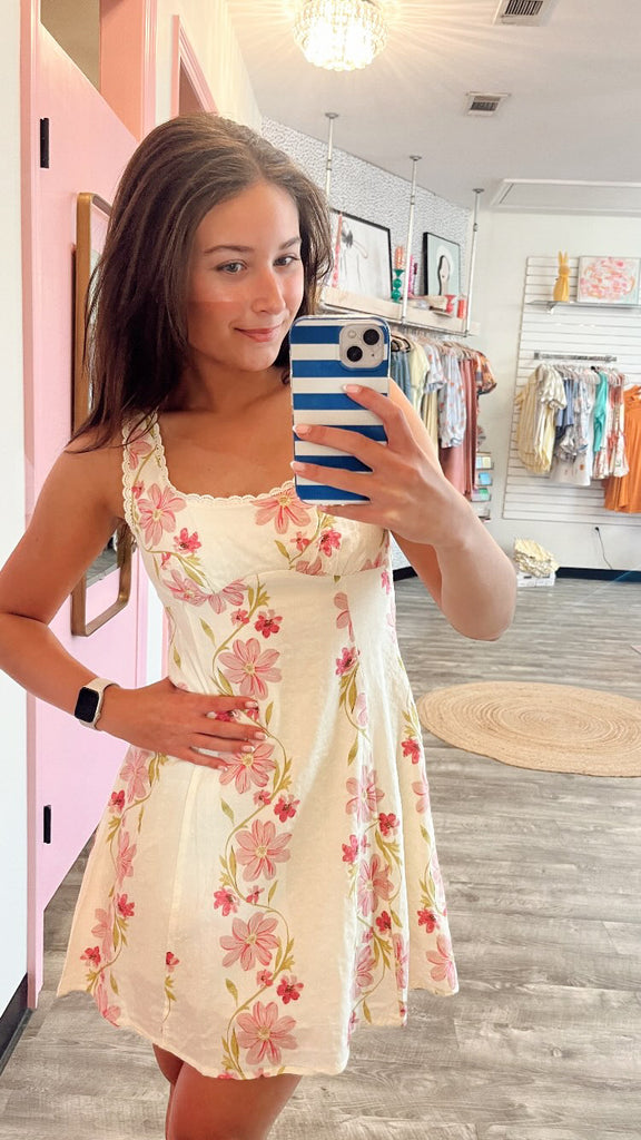 She's Such a Sweetheart Printed Lace Trim Mini Dress