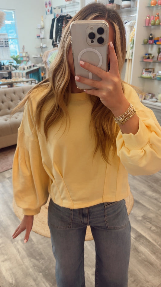 Ray of Sunshine Cinched Waist Longsleeve Top - Yellow