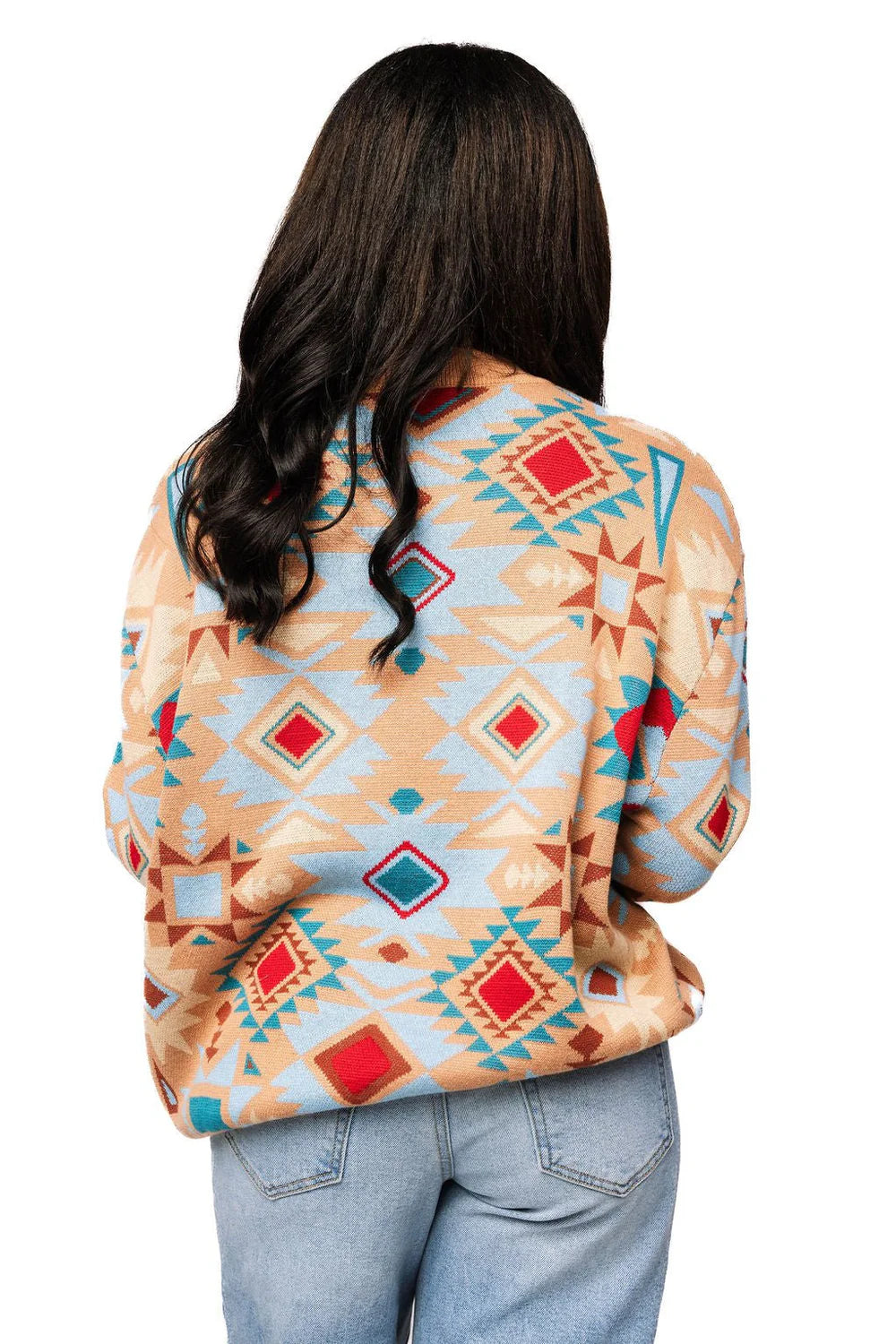 QOS USA Flag Aztec Print Knit Cardigan