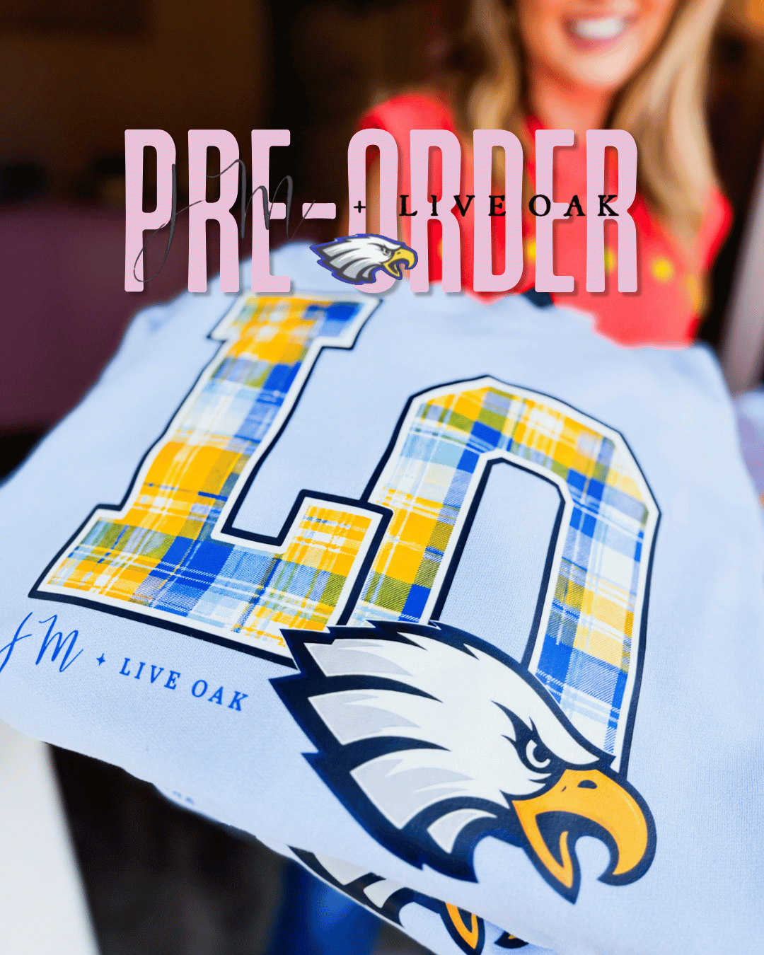PRE-ORDER JM + Live Oak Plaid Logo Sweatshirt - Baby Blue