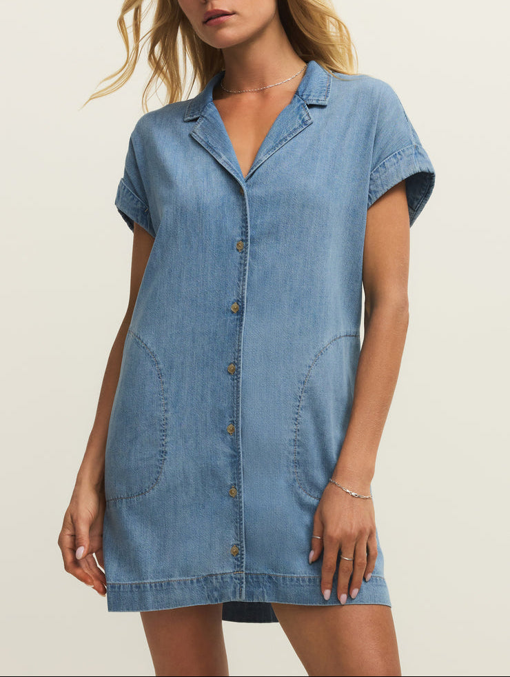 Z Supply Napa Lightweight Denim Mini Dress - Shoreline