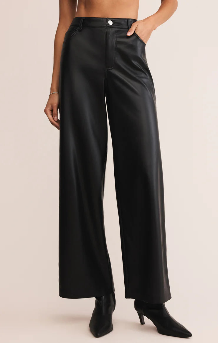 Z Supply Marli Wide Leg Leather Pant - Black