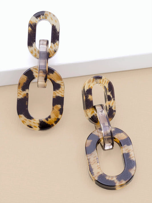 Zenzii Link Drop Earring - Leopard Brown
