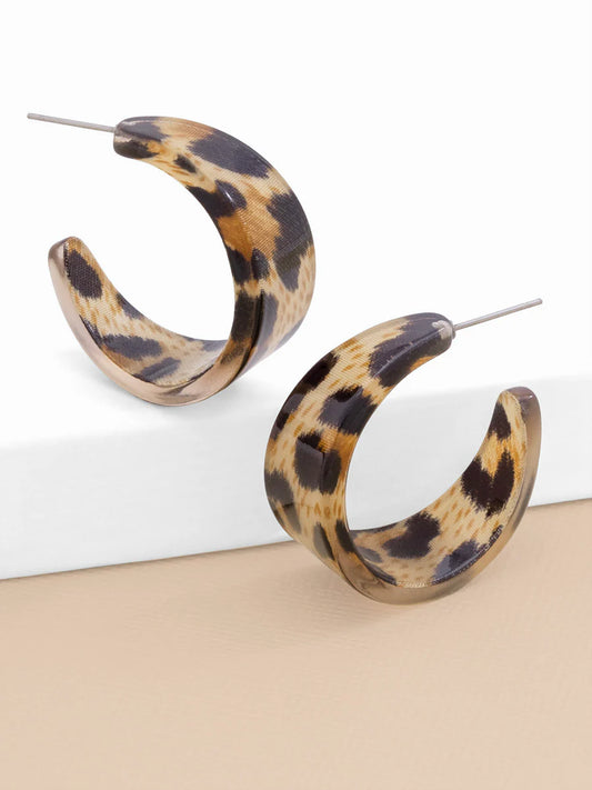 Zenzii Small Resin Hoop Earring - Leopard Brown